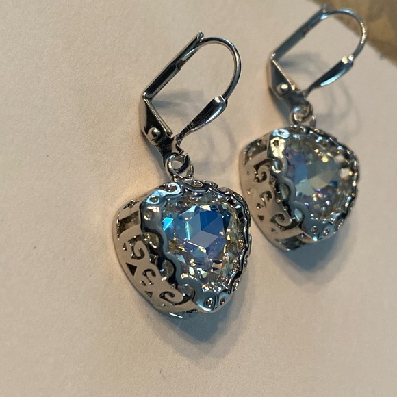 Dazzling Silver Heart Drop Earrings - Picture 2 of 4